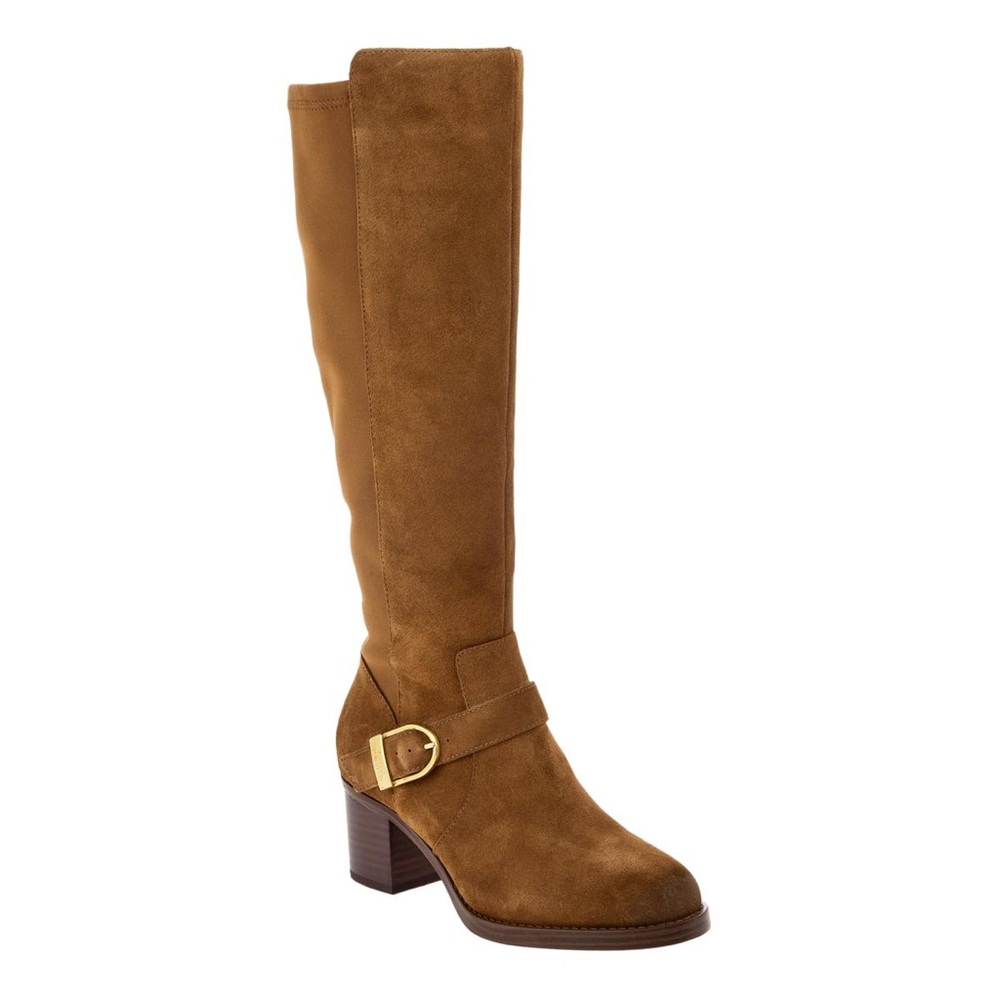 Vince Camuto Tall Brown Suede Wide Knee-High Boots with Gold Buckle Sz8.5